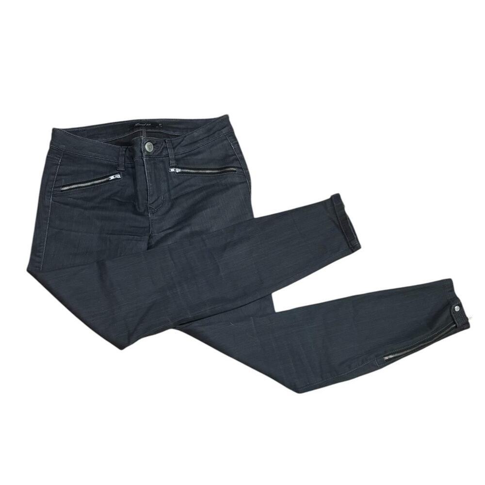 Level 99 Dark Grey Jeans with Zipper Pearl Button Details Skinny Jeans Biker